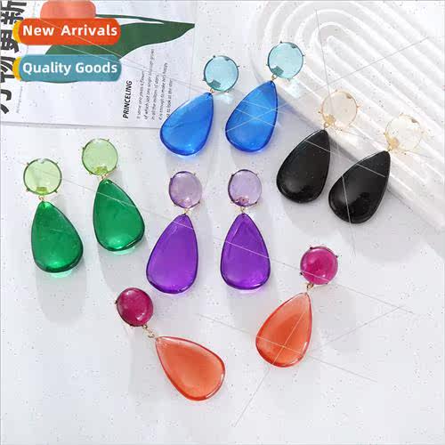 Europe retro alloy transparent resin earrings geometric roun