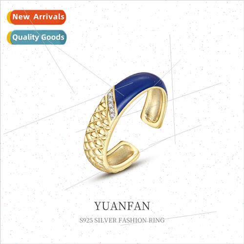 925 silver Open Finger Ring Vintage Treasure Blue Drip Ring