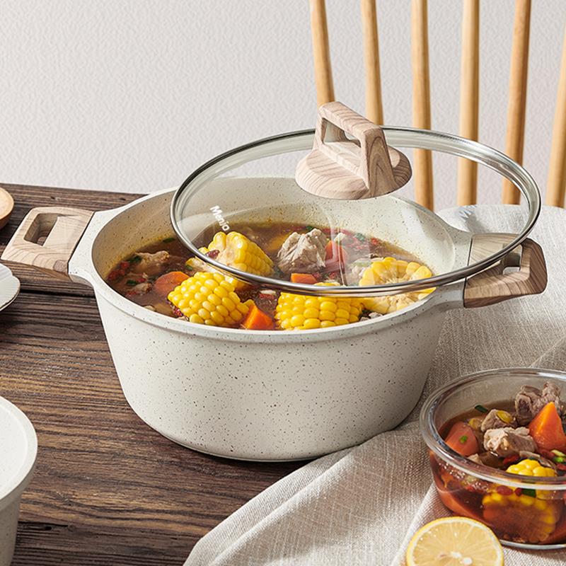 英国明爵麦饭石汤锅炖锅不沾锅家用双耳锅煮粥锅泡面 面锅电磁炉