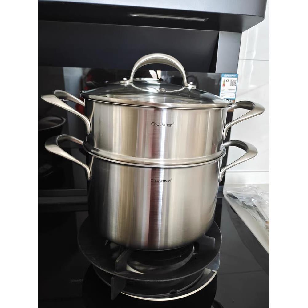 厚料18/10不锈钢汤锅炖锅三层钢一体蒸锅304蒸包子蒸鱼蒸笼24cm