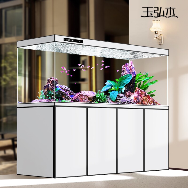 无管件底滤超白鱼缸客厅大型屏风家用办公室龙鱼缸高端智能水族箱