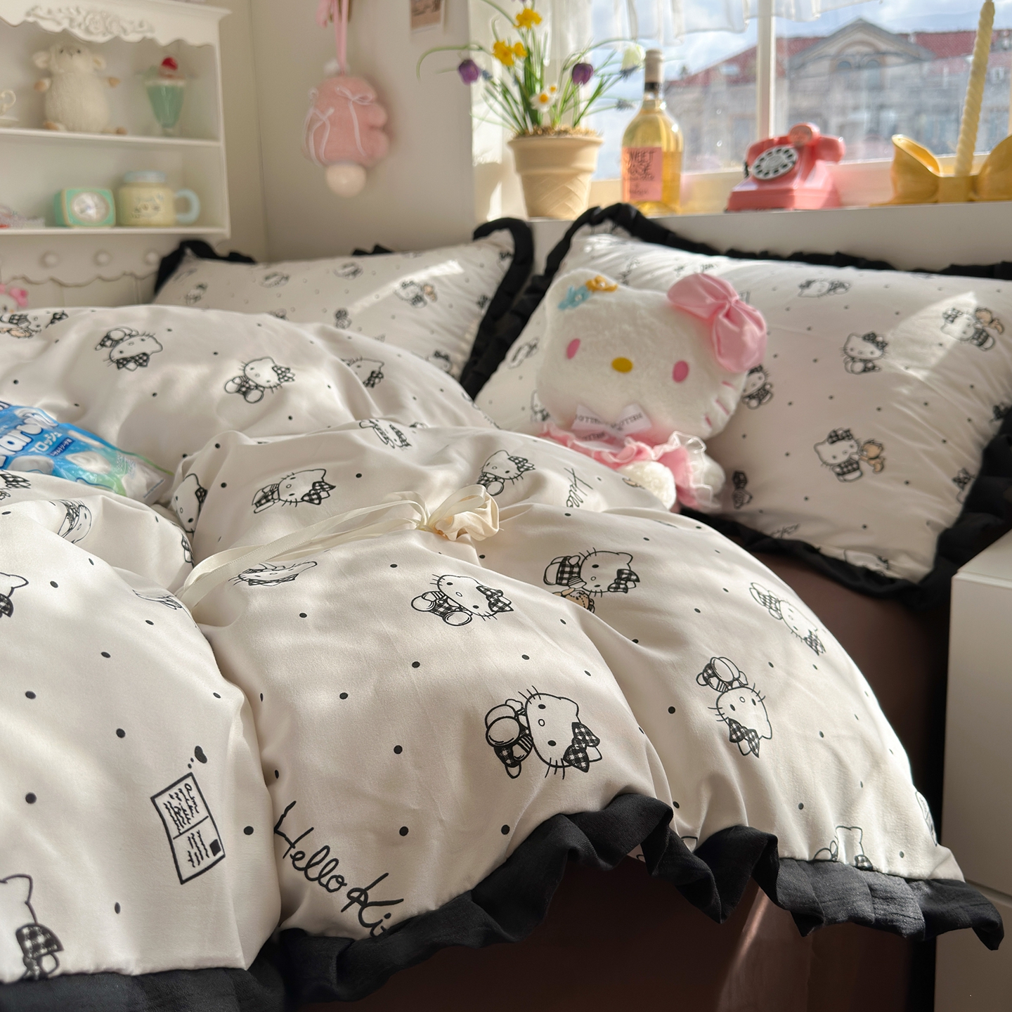 三丽鸥授权双层纱花边款四件套