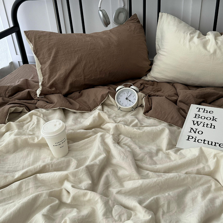 ins风柔软水洗棉燕麦可可双拼夏凉被四件套宿舍空调被三件套夏被