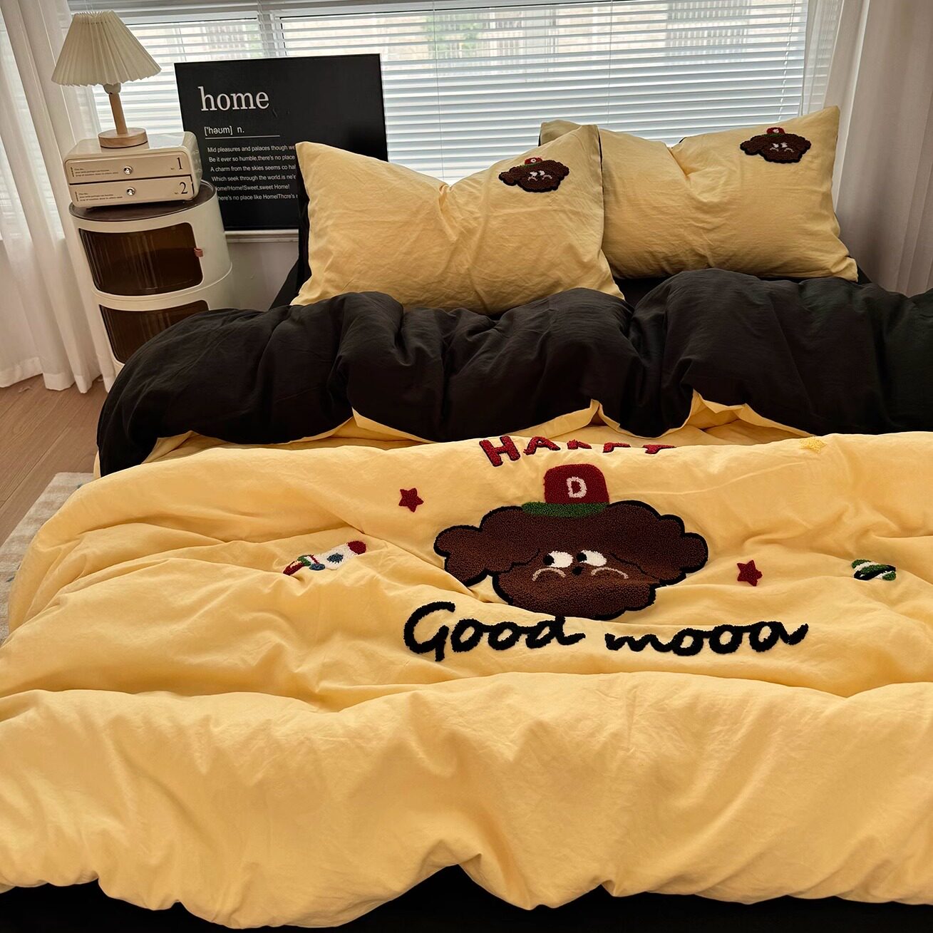 萌趣狗毛巾绣四件套水洗棉ins软