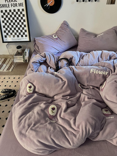 毛巾绣四件套牛奶绒ins秋冬保暖