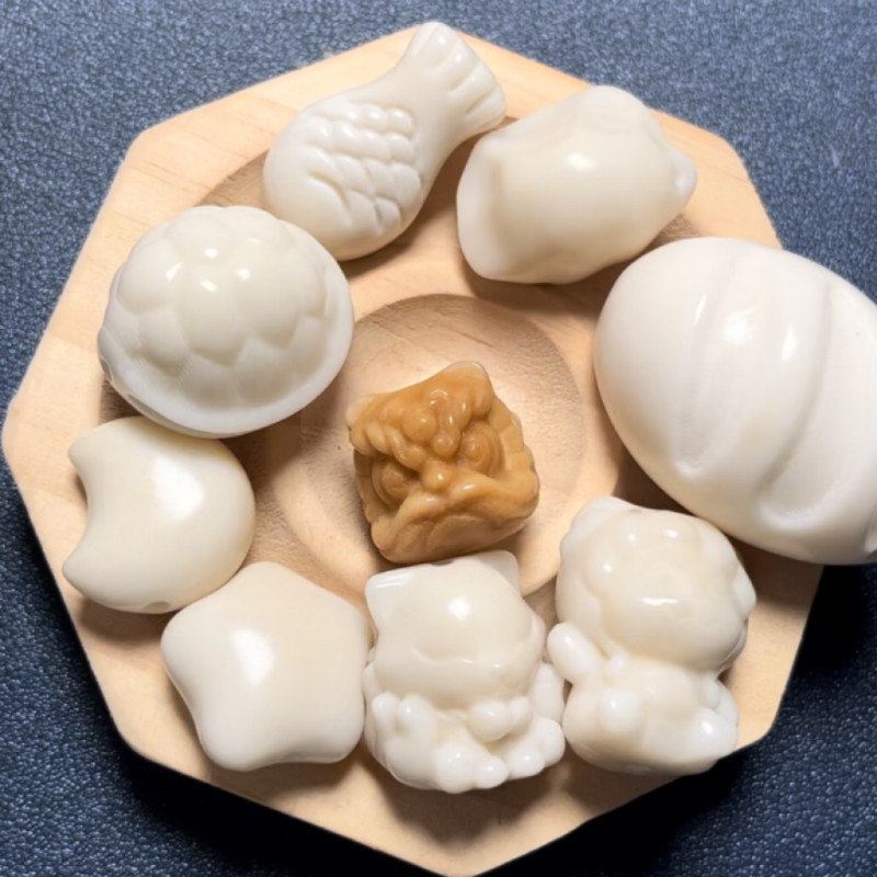 瑕疵款3个象牙果原果雕刻配饰配珠文玩把件钥匙吊坠