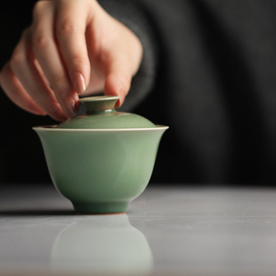 预售龙泉青瓷 豆青盖碗 非遗传承人纯手作 百搭实用茶具简约高级
