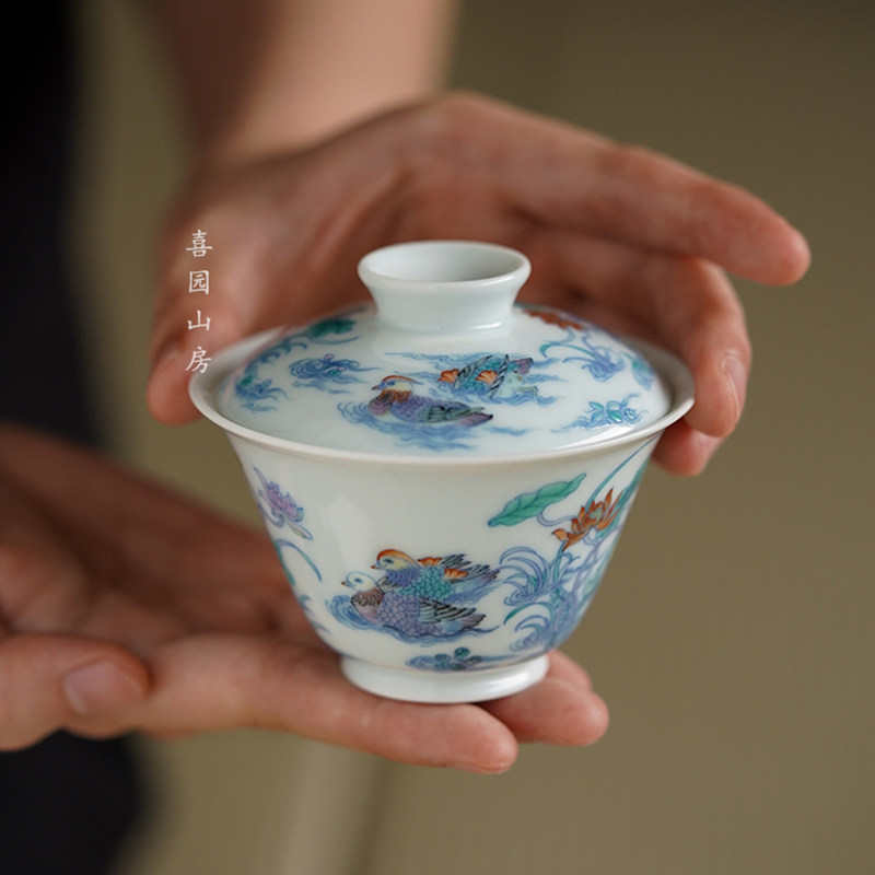 蕴和堂2024新品 斗彩系列 鸳鸯盖碗鸡缸杯套组 景德镇精工手作