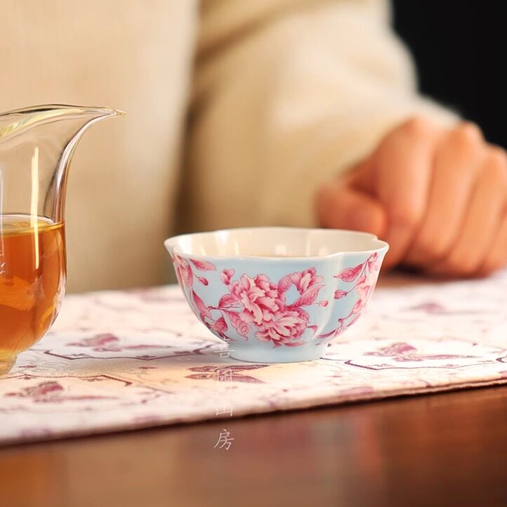 灵玺贡坊baby蓝宝石红樱花花口杯