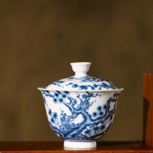 望月怀古 新款松竹梅盖碗120cc 六方杯90cc 景德镇高端茶具 手工