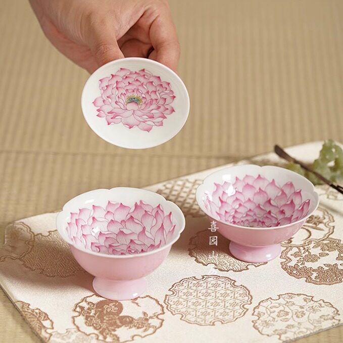 灵玺贡坊内绘莲花仙女茶具手工