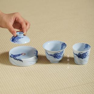 画堂春庄周梦蝶盖碗盖置主人杯套组  景德镇高档瓷器 送人自用