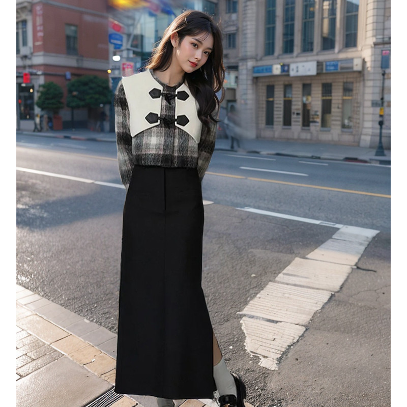 法式复古设计感拼接秋冬短外套宫廷风高级感毛呢外套女两件套套装