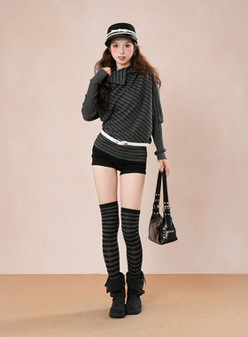 古早味条纹套装 日系轻亚穿搭甜酷风上衣+短裤两件套2025秋小个子