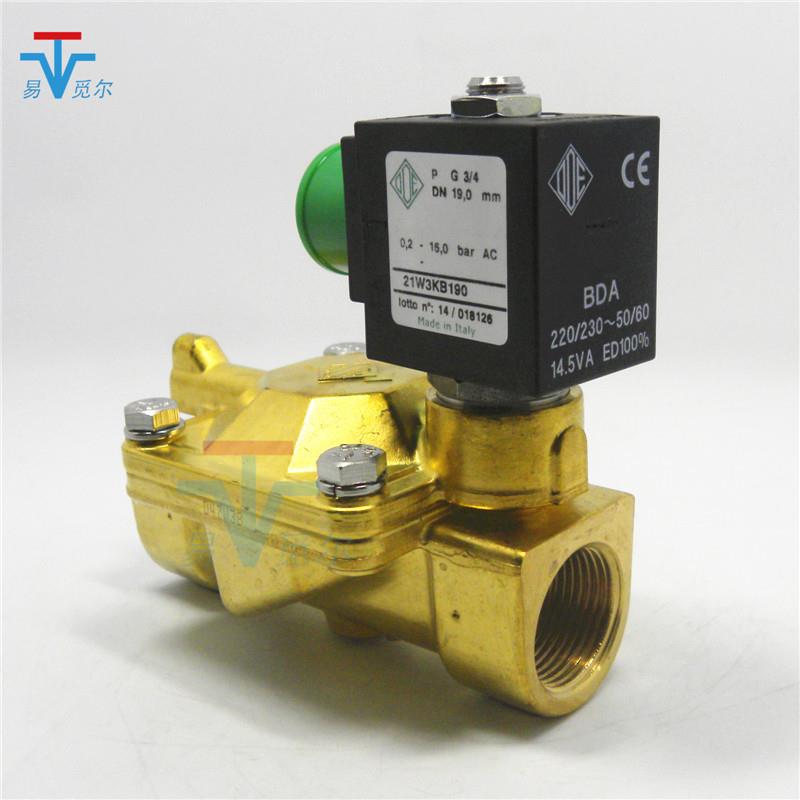 意大利ode dn20电磁阀 21w3kb190 110v 24v进口两通电磁水阀常闭