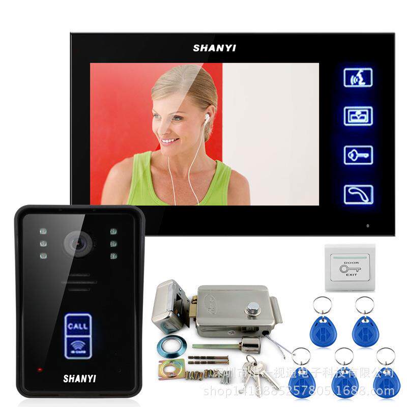 山一7寸触摸彩色ID刷卡可视对讲门铃夜视防雨电控锁套装