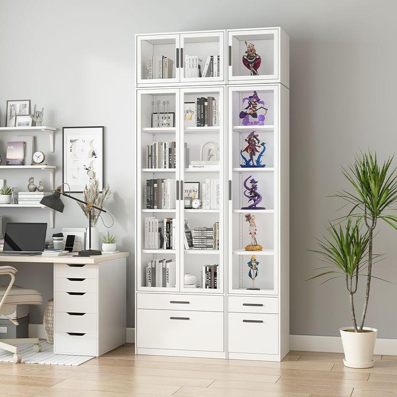 铁艺储物柜玻璃门书柜多层防尘书架现代客厅钢制家用展示收纳柜