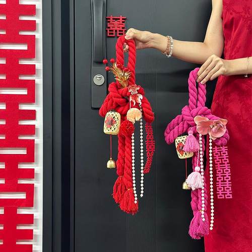 万字结挂饰结婚门把手装饰婚房布置男女方卧室窗帘喜字挂件中国结