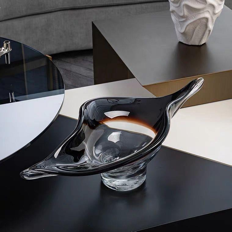 轻奢玻璃果盘客厅茶几摆件样板间软装餐桌面收纳托盘家用琉璃果盘