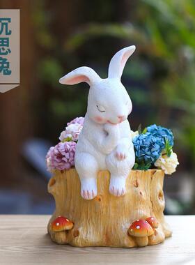 户外创意沉睡兔多肉花盆客厅落地摆件庭院顶楼阳台小院草坪布置