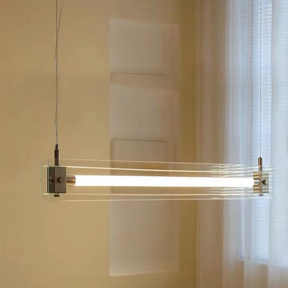 北欧极简风一字长条吊灯岛台简约艺术设计长条吊灯透明玻璃吧台灯