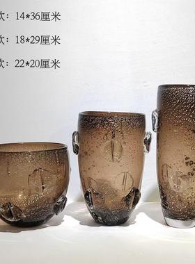轻奢现代棕色琉璃花瓶家居桌面插花摆件样板房玄关茶几设计装饰