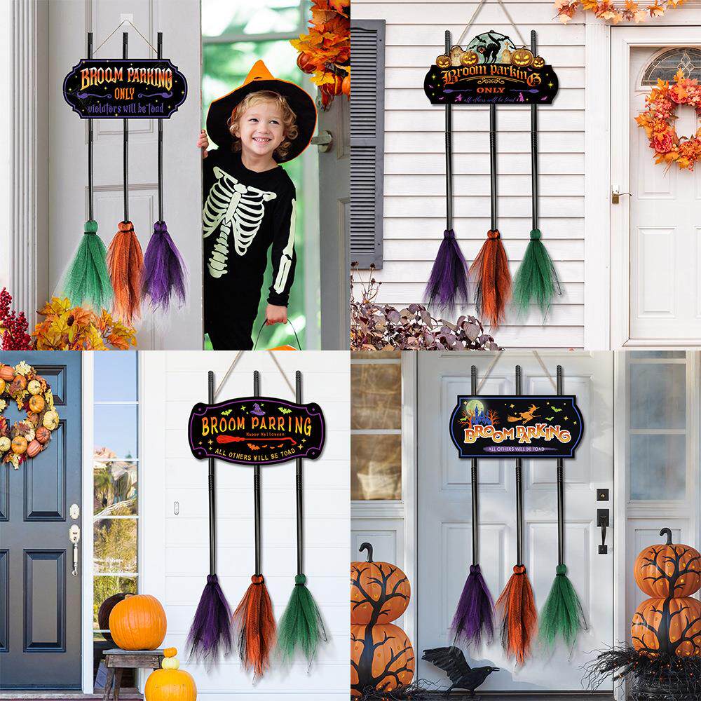 MZ866-961跨境女巫停车标志万圣节装饰挂牌节日扫把停车位木牌