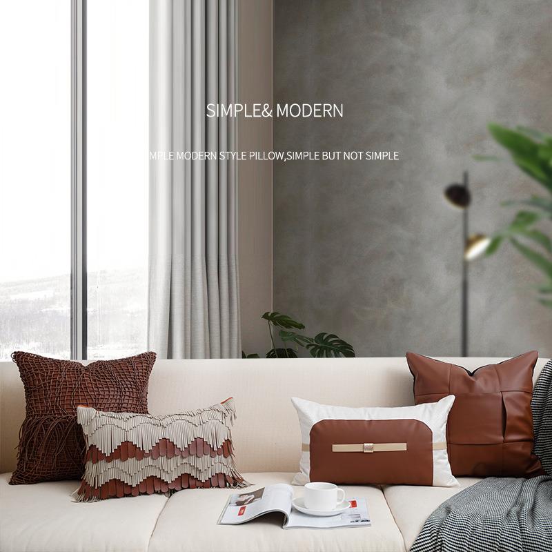 高端样板间轻奢抱枕套棕色简搭可跨境系列高品质狐狸毛皮抱枕套