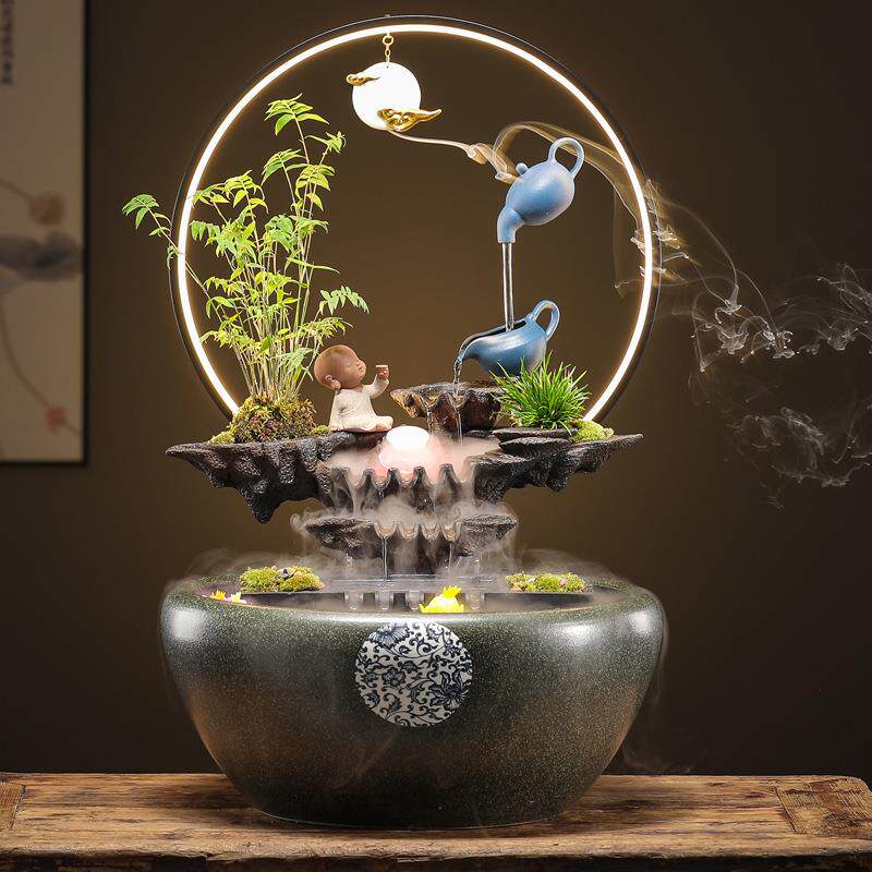 陶罐复古法流水养鱼鱼缸招财装饰办公室茶桌循环水车喷泉假山造景