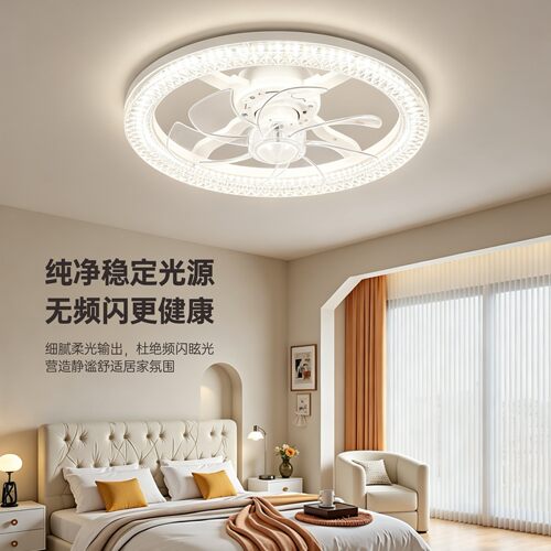 新款E27螺口led风扇灯客厅卧室厨房仿水晶智能一体遥控吸顶风扇灯