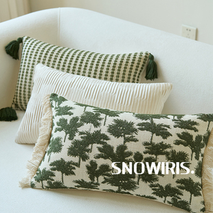 复古绿组合腰枕客厅沙发轻奢中古风抱枕套棉麻靠垫民宿软装靠枕套