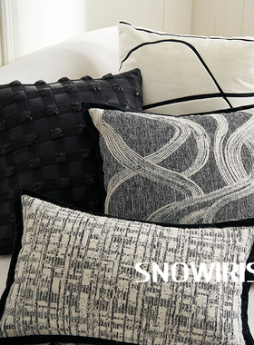复古黑白格抱枕套中古轻奢高级感客厅沙发腰靠垫套现代简约靠枕套