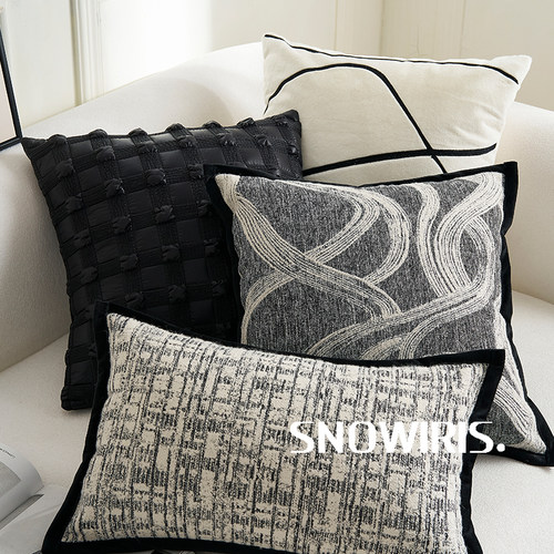 复古黑白格抱枕套中古轻奢高级感