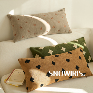 中古风长条抱枕立体刺绣客厅沙发腰枕简约百搭软装靠垫样板间靠枕