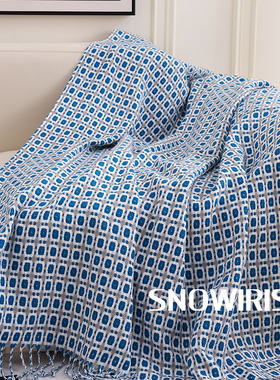 外贸出口北欧针织黄色小方格沙发盖毯午睡毯床尾毯装饰毯民宿搭毯