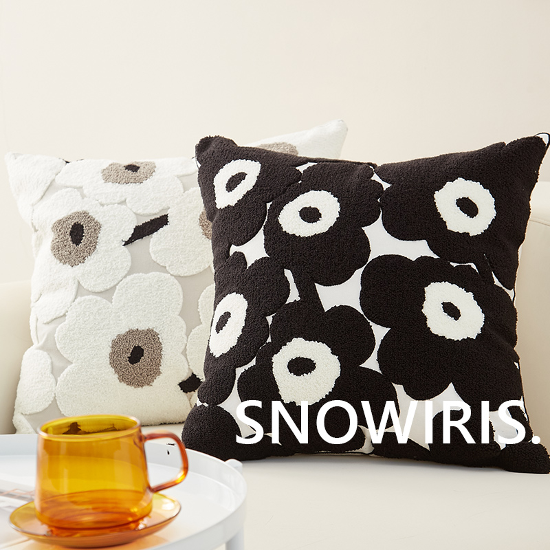 轻奢抱枕黑白简约靠垫沙发客厅腰枕床上靠枕飘窗簇绒大抱枕腰靠