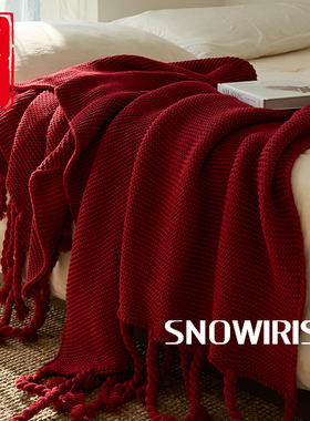 红色编织毯ins北欧风搭毯客厅沙发新年家装饰毛毯午休加厚床尾毯