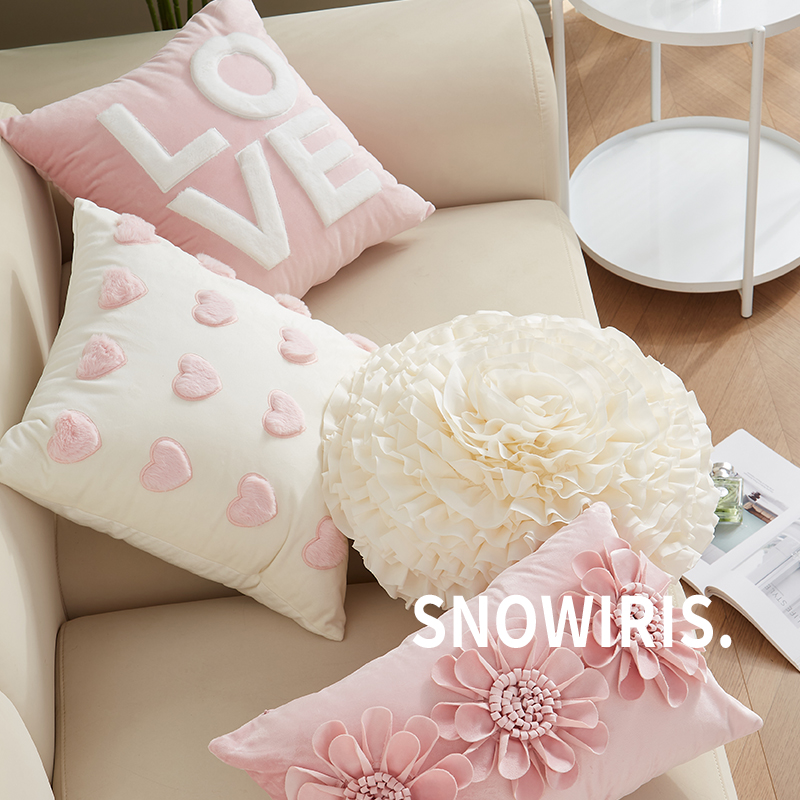 花朵沙发抱枕客厅法式高级感靠枕腰枕粉色布艺靠背飘窗柔软靠垫