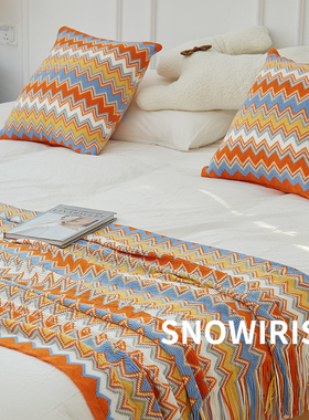 民族风床尾巾波西米亚民宿酒店床尾毯子抱枕毛毯样板间针织毯床旗