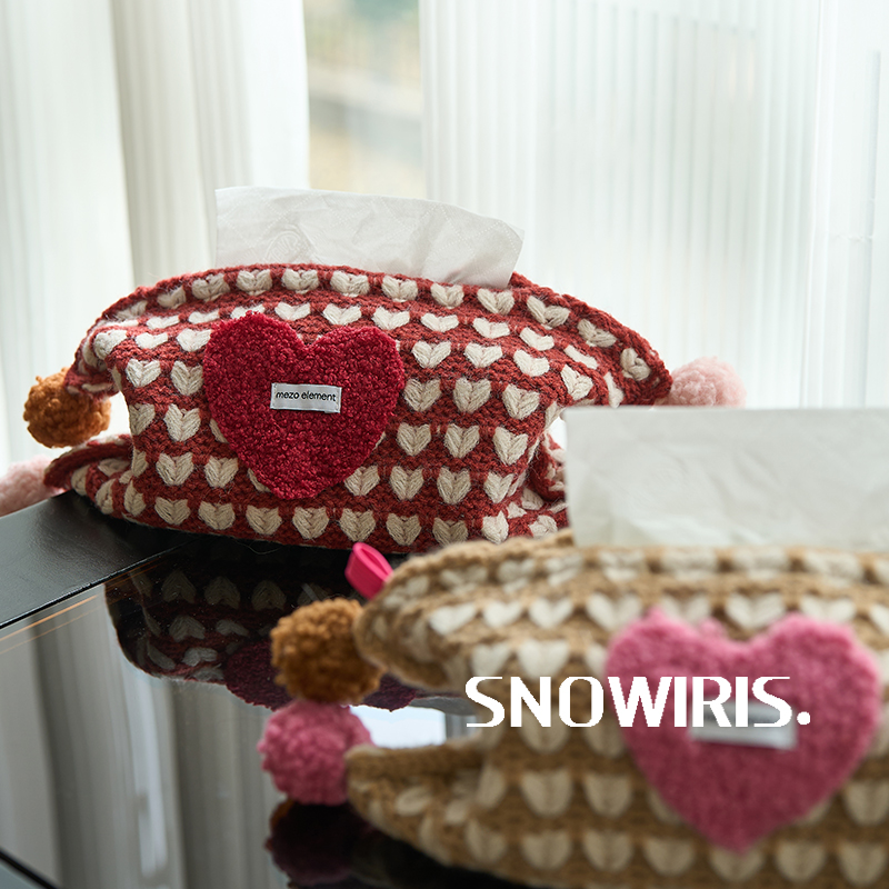 红色爱心针织纸巾袋布艺格纹