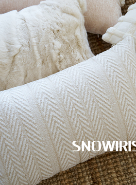 奶油色轻奢高级感腰枕套獭兔毛客厅样板间中古风软装百搭靠垫靠枕