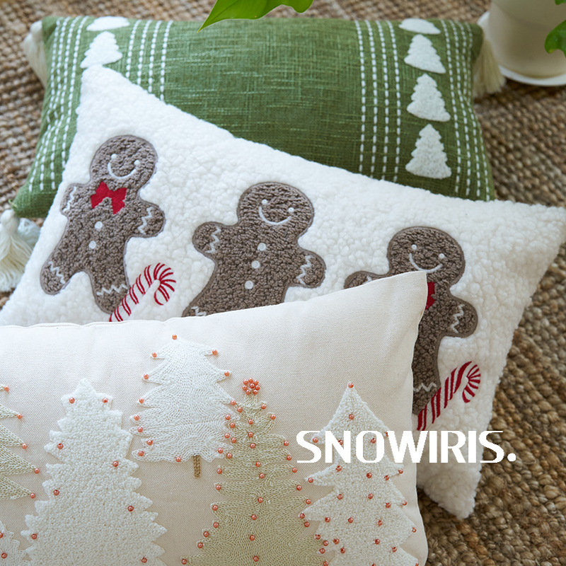 节日圣诞腰枕雪人毛绒装饰抱枕套喜庆可爱摄影氛围感沙发刺绣靠垫