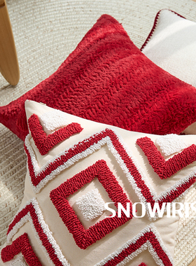 红色喜庆抱枕套新年纯色主题装饰靠垫客厅沙发软装腰靠纯色高级感