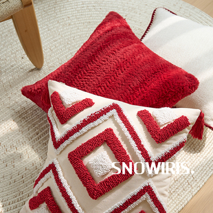 红色喜庆抱枕套新年纯色主题装饰靠垫客厅沙发软装腰靠纯色高级感