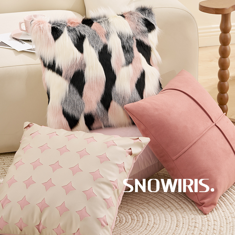 现代风抱枕轻奢毛绒高级感粉色系