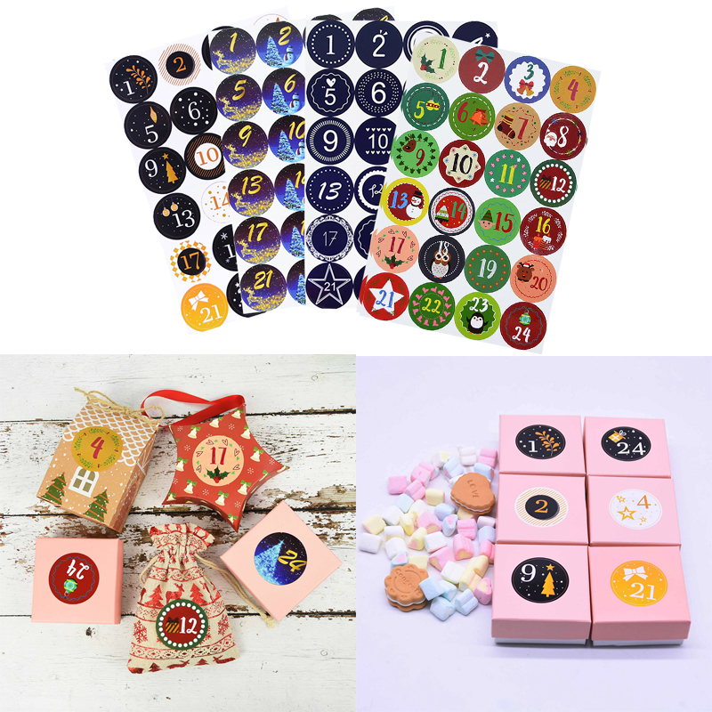 24Pcs Christmas Advent Calendar 1-24 Number Sealing Sticker