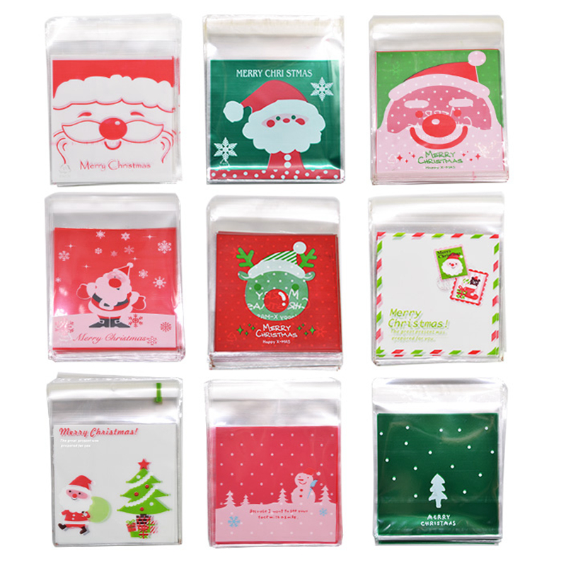 50Pcs 10x10cm Christmas Candy Cookie Gift Bags Plastic Self-