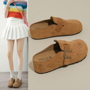 厚底增高勃肯半拖鞋女25新款懒人一脚蹬包头拖鞋秋外穿法式博肯鞋
