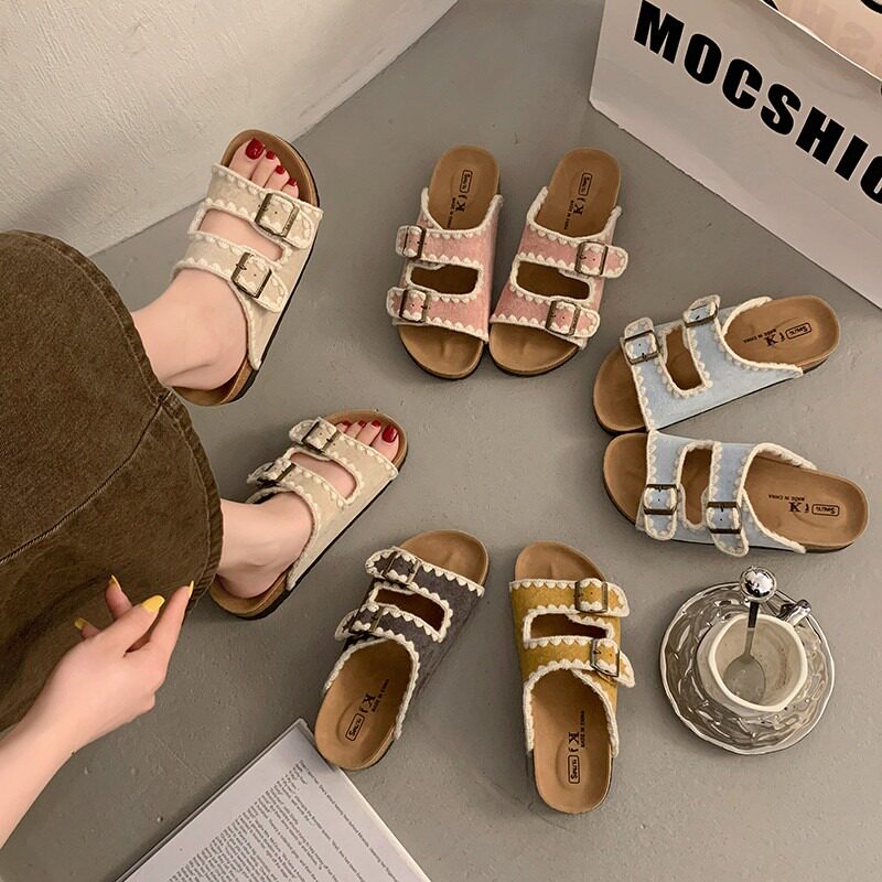 品牌真皮复古勃肯一字拖鞋女2026夏新款海边沙滩厚底凉拖鞋配裙子