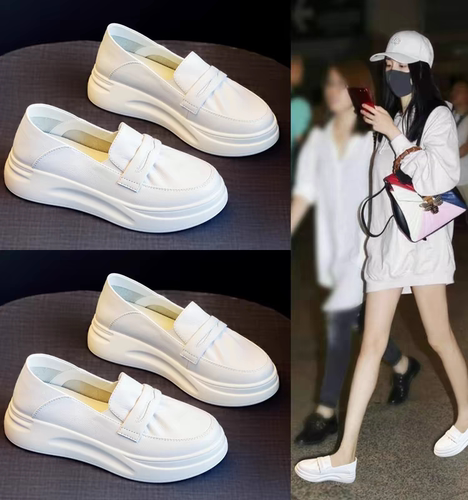 真皮护士小白鞋女懒人单鞋